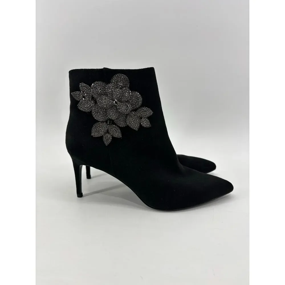 White House Black Market Size 9M Womens Black Booties Rhinestone Accents